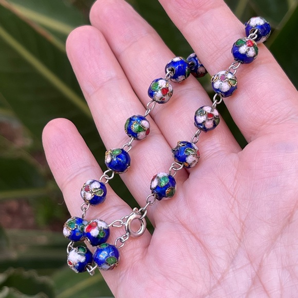 Vintage cloisonné bead silver tone bracelet - Picture 5 of 5